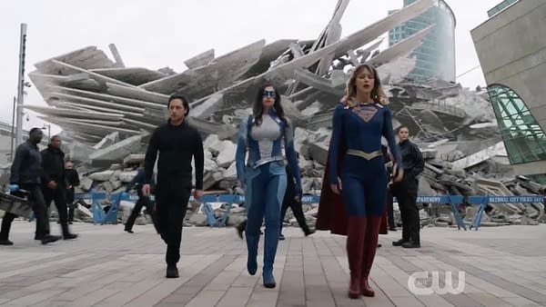 The destruction of the DEO on Supergirl, courtesy of The CW.