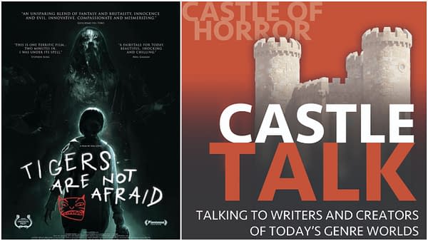 Official Poster of Tigers are Not Afraid and the Logo of the Castle Talk Podcast