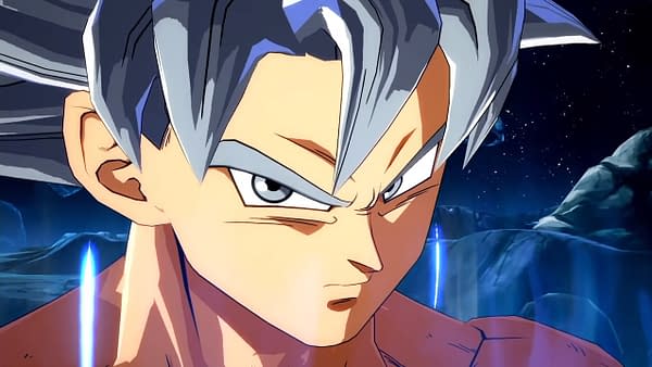 Ultra Instinct Goku staring you down in Dragon Ball FighterZ.