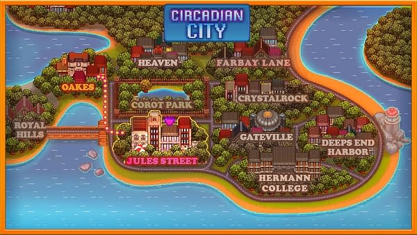The upscale map of Circadian City, as it appears in its namesake indie game.