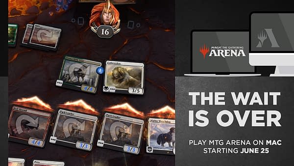Header art for Magic: The Gathering Arena's announcement about being launched on Mac computers.