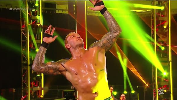 Randy Orton poses after winning The Greatest Wrestling Match Ever at WWE Backlash