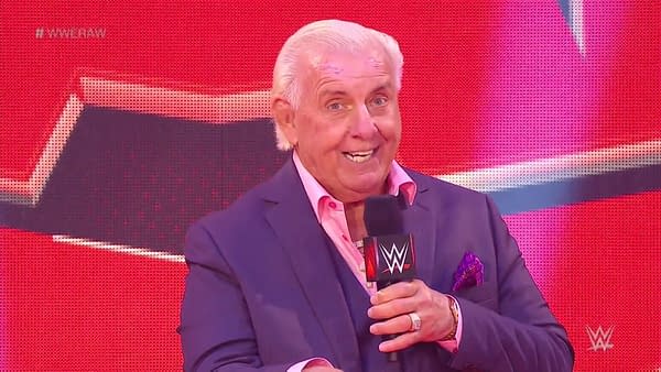 Ric Flair is on WWE Raw in the middle of a coronavirus pandemic for some reason. (Image: WWE)