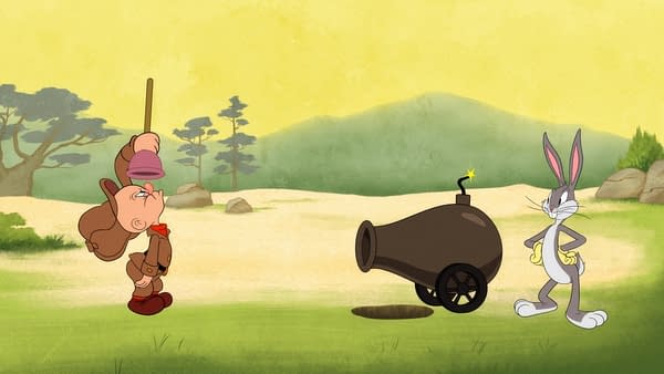 Elmer Fudd and Bugs Bunny in Looney Tunes Cartoons (Image: HBO Max).