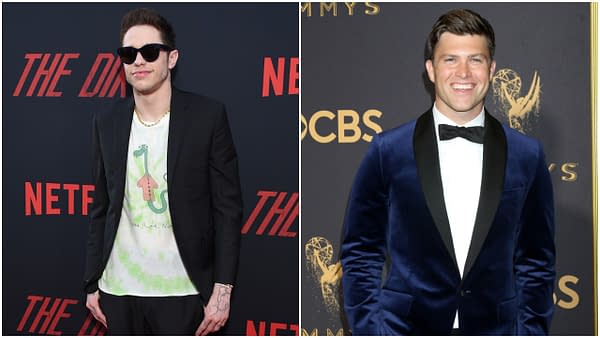 L-R: Pete Davidson arrives for the Netflix 'The Dirt' Premiere on March 18, 2019 in Hollywood, CA. Editorial credit: DFree / Shutterstock.com | Colin Jost at the 69th Primetime Emmy Awards - Arrivals at the Microsoft Theater on September 17, 2017 in Los Angeles, CA. Editorial credit: Kathy Hutchins / Shutterstock.com