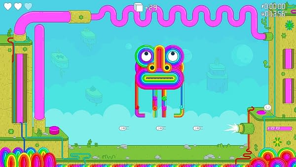 A psychedelic screenshot from Spinch, an indie platformer by developer Queen Bee Games and publisher Akupara Games.