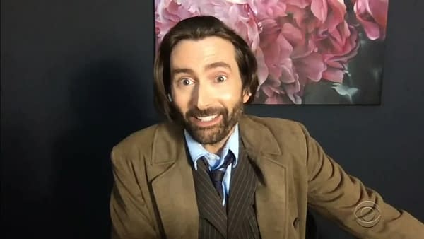 Doctor Who star David Tennant on Late, Late Show with James Corden (Image: ViacomCBS)