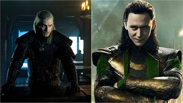 Henry Cavill in The Witcher and Tom Hiddleston as Loki (Images: Netflix/Disney)