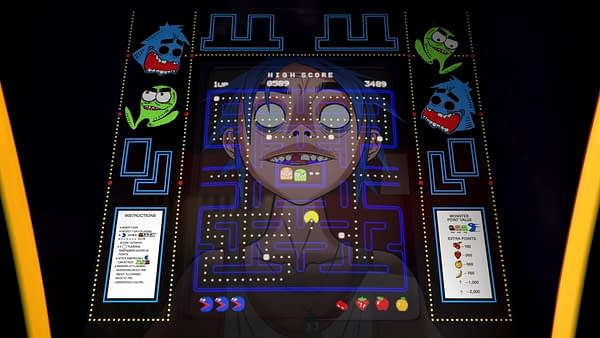 A look at 2-D playing Pac-Man in the video, courtesy of Gorillaz.