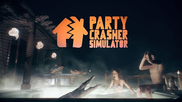 Key art for Party Crasher Simulator, an upcoming indie simulation game by Glob Games Studio.