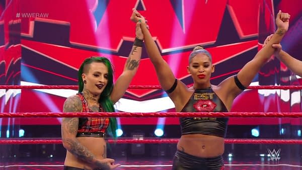 Bianca Belair finally returned to WWE Monday Night Raw to team with Ruby Riott in a tag team match against the Iiconics.