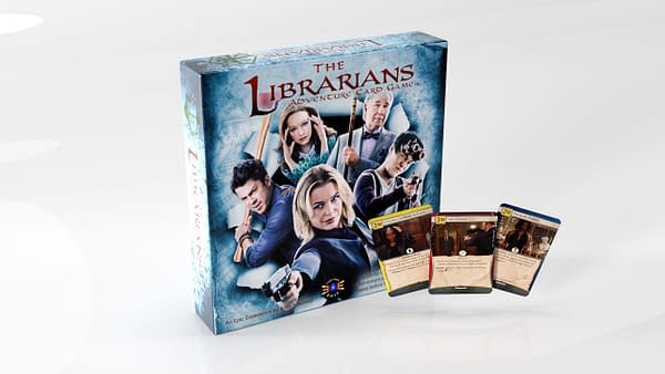 The box for The Librarians: Adventure Card Game by game publisher Everything Epic.