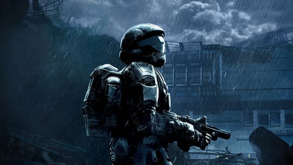 Finding your way through the rain, the ODST don't mess around. Courtesy of 343 Industries.