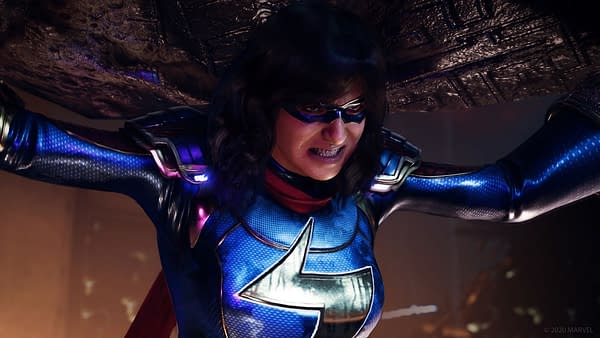 Kamala transforming into a real superhero in Marvel's Avengers, courtesy of Square Enix.