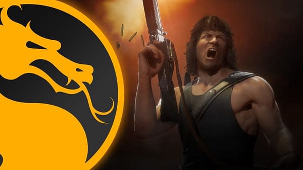 Rambo looks psyched and also jacked beyond belief! Courtesy of WB Games.