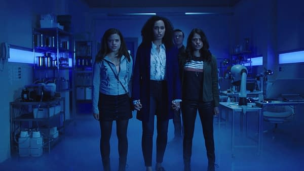 Charmed -- "Pilot"-- Image Number: CMD101g_0002r.jpg -- Pictured (L-R): Sarah Jeffery as Maggie Vera, Madeleine Mantock as Macy Vaughn, Rupert Evans as Harry Greenwood and Melonie Diaz as Mel Vera -- Photo: The CW -- Ì?å© 2018 The CW Network, LLC. All Rights Reserved