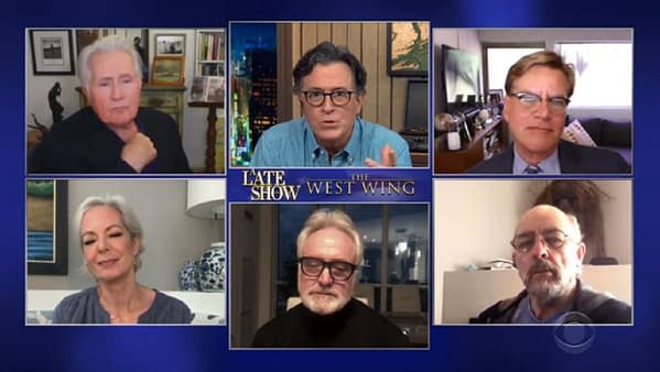 The West Wing cast, creator visit The Late Show with Stephen Colbert (Image: screencap)