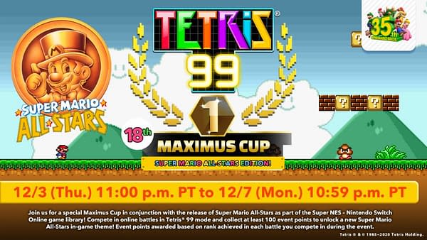 Another event for Tetris 99 and for Super Mario Bros. 35th Anniversary. Courtesy of Nintendo.