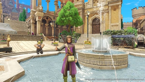 A look at the hero standing in a fountain within the game, courtesy of Square Enix.