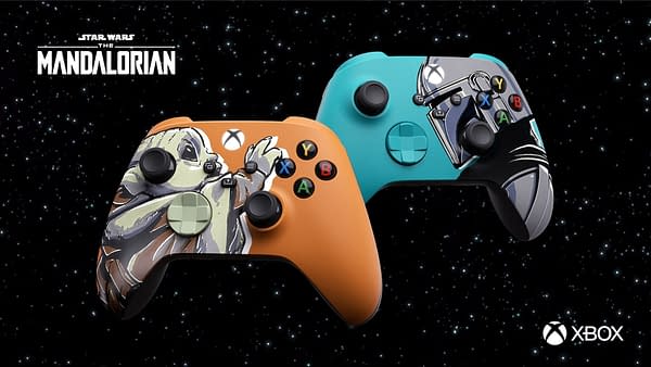 The Child and The Mandalorian, a fitting pair for a couple of Xbox controllers. Courtesy of Xbox.