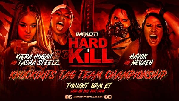 Match graphic for Tasha Steelz and Kiera Hogan vs. Havok and Neveah at Impact Hard to Kill