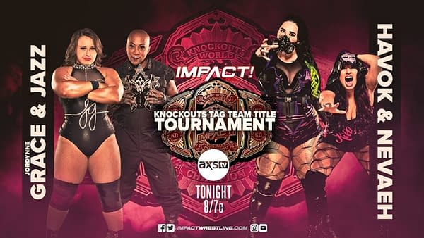 Graphic for Havok and Neveah vs. Jordynne Grace and Jazz in the Knockouts Tag Team Championship tournament semi-finals