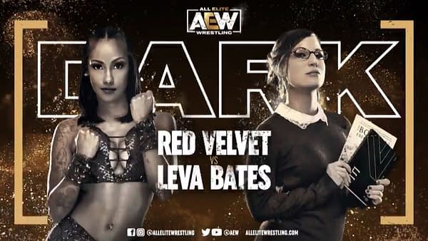 Red Velvet vs. Leva Bates match graphic for next week's Dark, airing Tuesday at 7PM Eastern on YouTube