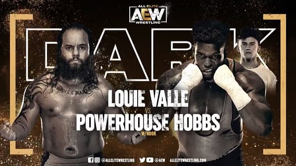 Louie Valle vs. Powerhouse Hobbs match graphic for next week's Dark, airing Tuesday at 7PM Eastern on YouTube