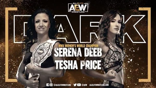 Serena Deeb vs. Tesha Price match graphic for next week's AEW Dark, airing Tuesday at 7PM Eastern on YouTube