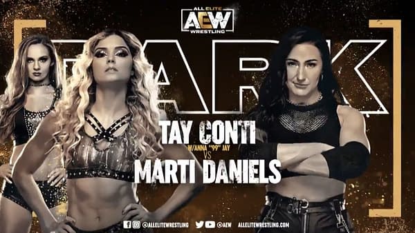 Tay Conti vs. Marti Daniels match graphic for next week's Dark, airing Tuesday at 7PM Eastern on YouTube
