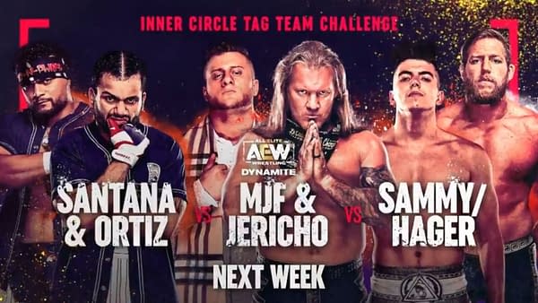 In an Inner Circle battle to determine who will go for the AEW Tag Team Championships, Santana and Ortiz will take on Chris Jericho and MJF and also the new team of Sammy/Hager