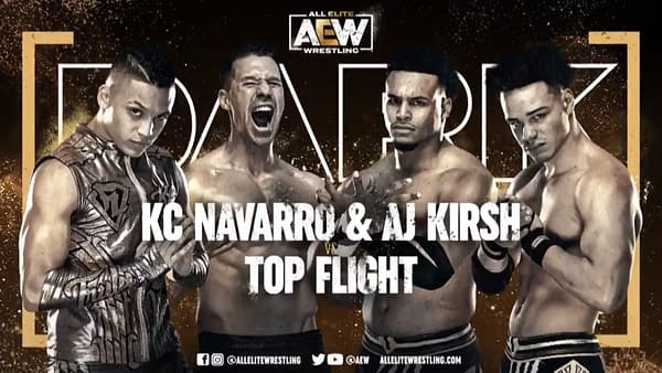 Match graphic for KC Navarro and AJ Kirsh vs. Top Flight, happening next week on Dark