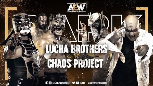 Match graphic for Lucha Brothers vs. Chaos Project, happening next week on AEW Dark