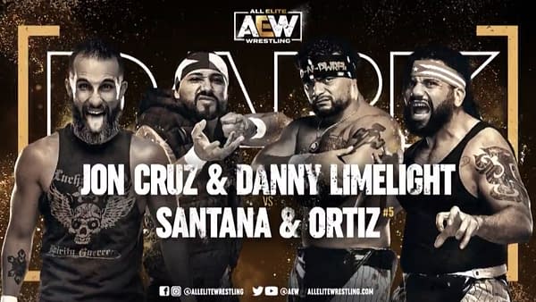 Match graphic for Jon Cruz and Danny Limelight vs. Santana and Ortiz, happening next week on Dark