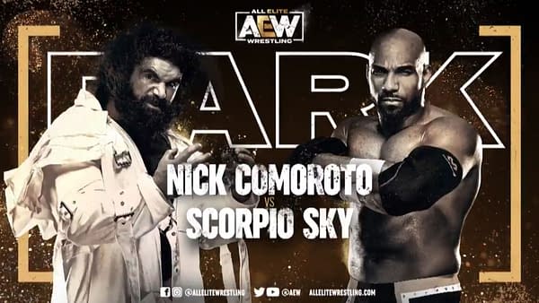 Match graphic for Nick Comoroto and Scorpio Sky, happening next week on AEW Dark