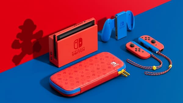 A look at the special Super Mario version of the Nintendo Switch and accessories. Courtesy of Nintendo.