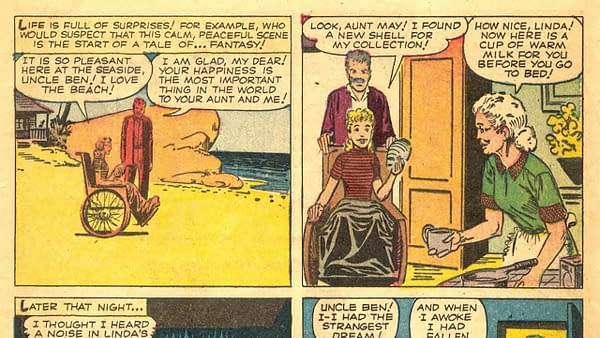Strange Tales #97 interior story by Steve Ditko and Stan Lee, featuring Aunt May and Uncle Ben,Marvel 1962.