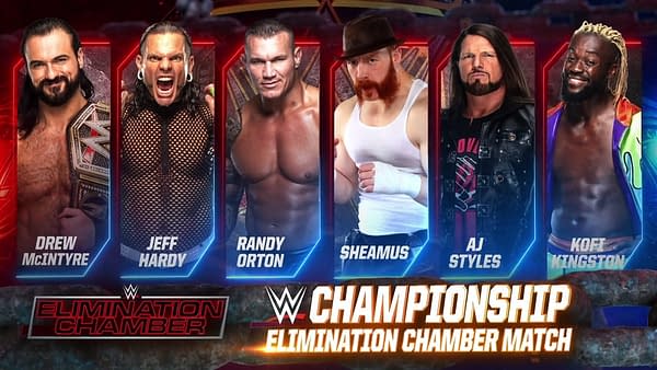 Elimination Chamber match graphic for the WWE Championship match.