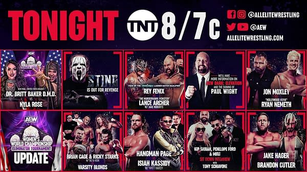 The lineup for AEW Dynamite tonight on TNT at 8PM Eastern.