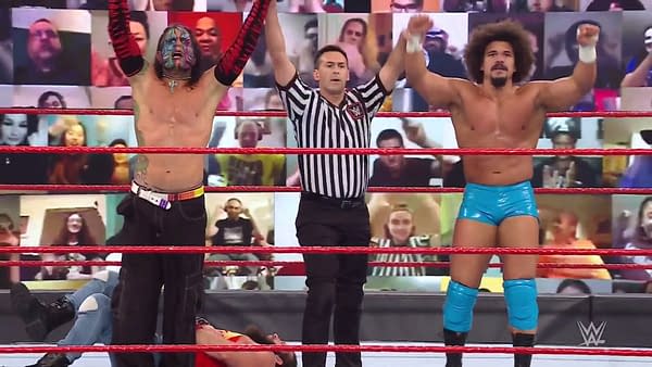 Carlito returned to WWE to team up with Jeff Hardy against Elias and Jaxson Ryker on Monday Night Raw