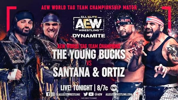The Young Bucks will defend the AEW Tag Team Championships against Santana and Ortiz on Dynamite tonight.