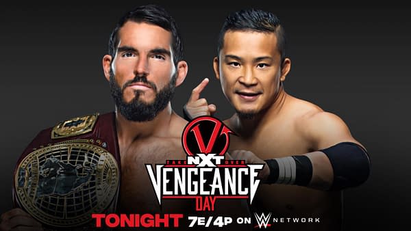 Match graphic for Johnny Gargano vs. KUSHIDA for the North American Chamionship at NXT Takeover Vengeance Day