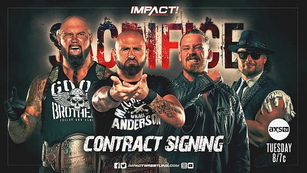 The Good Brothers and FinJuice will sign the contracts for their upcoming match for the Tag Team Championships at Sacrifice tonight.