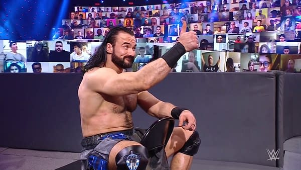 Drew McIntyre gives a thumbs up to Bobby Lashley vs. Sheamus.
