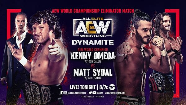 Match graphic for Kenny Omega vs. Matt Sydal with a shot at Omega's AEW World Championship on the line for Sydal at AEW Dynamite's Wednesday, March 24th Edition.