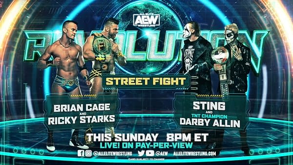Match graphic for Sting and Darby Allin vs. Brian Cage and Ricky Starks in a Street Fight at AEW Revolution