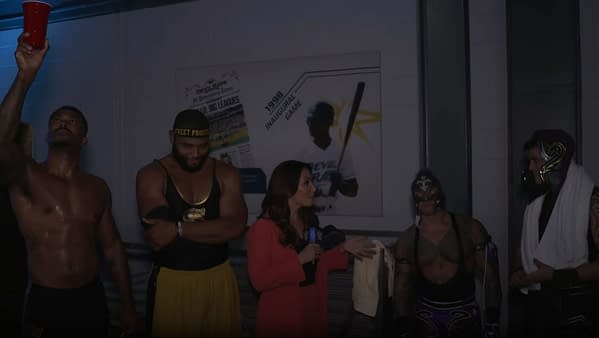 The Street Profits and the Mysterios celebrate their victory over Alpha Academy and the Dirty Dogs on WWE Smackdown