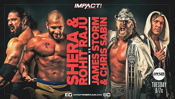 Spinning out of the drama in Swinger's Palace, Shera and Rohit Raju take on James Storm and Chris Sabin on Impact tonight.