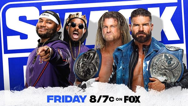 Match graphic for The Dirty Dawgs vs. The Street Profits for the WWE Smackdown Tag Team Championships