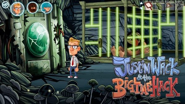 A promotional screenshot of indie developer Warm Kitten's point-and-click game, Justin Wack and the Big Time Hack, coming Q4 2021.